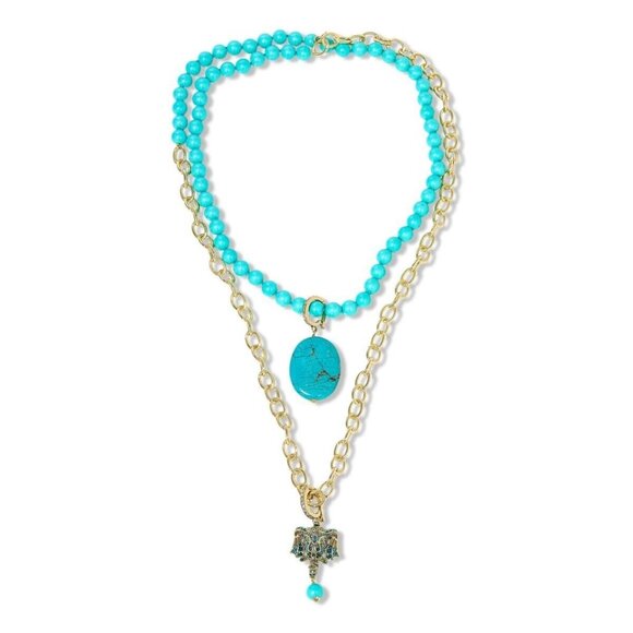 Heidi Daus Loop Back Around Changeable Charms Necklace Elephant Turquoise Color